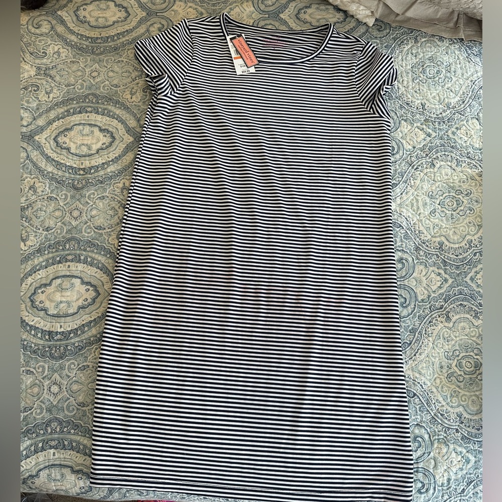 Navy and white striped Vineyard Vines performance dress